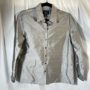 SILK/CHELSEA CAMPBELL 100% SILK BLOUSE (8P) -Platinum/Silver Slub Silk. Gorgeous